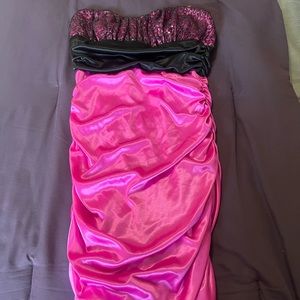 Medium satin And Sequin Fancy Strapless fuschia cocktail dress